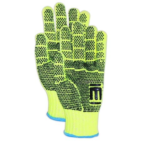 Magid CutMaster H93HVPR HiViz Hyperon V Knit Gloves with PVC Dots on Both SidesCut Level A4, 12PK H93HVPR-8